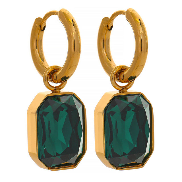 Emerald Gold Hoop Jewel Earrings